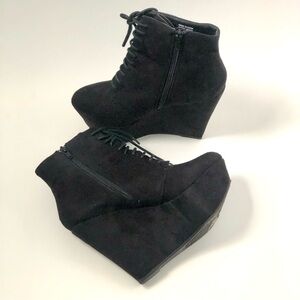 Wild Pair | black suede lace up wedge booties | size 7.5